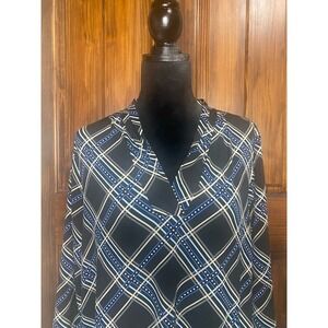 Charter Club Womens Knit Top, Black, Blue and Tan Design, Size PXXL